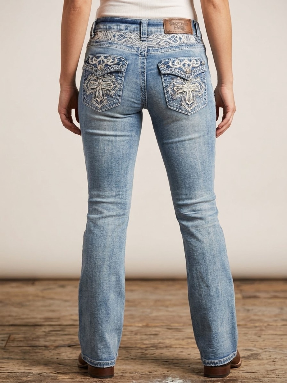 Westfield Eagle Y2K Western Flare Jeans Gem Cross Flap Pocket Country Sleaze 9